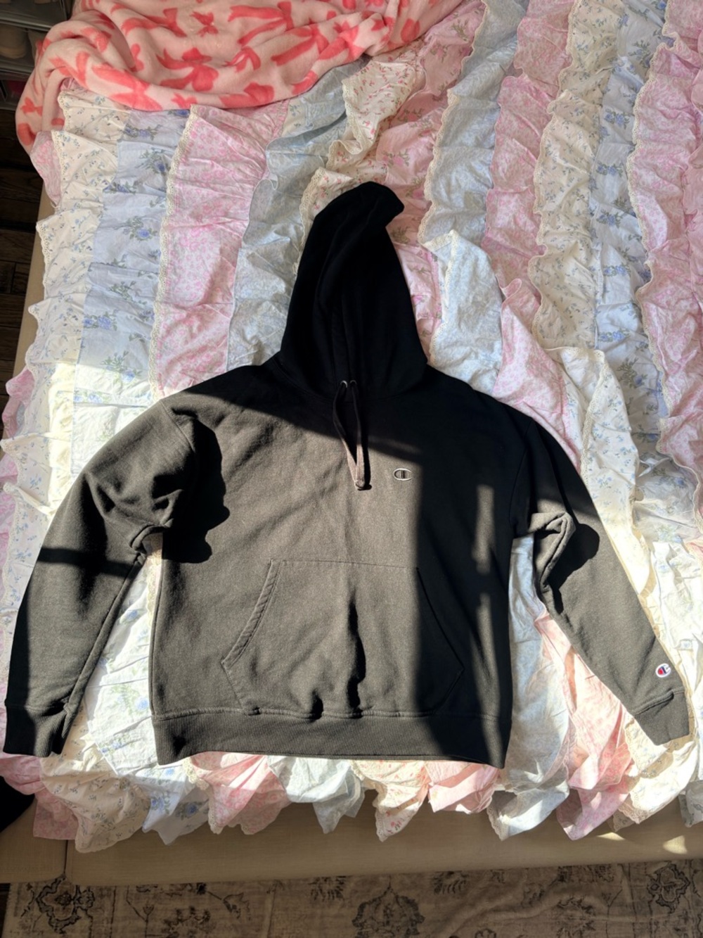 Champion Black Crewneck Hoodie with Subtle Logo